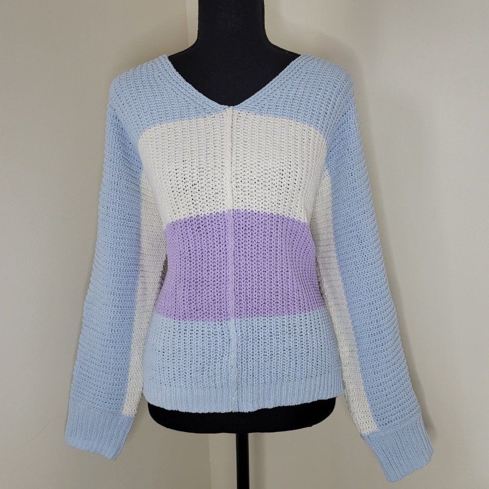 No Comment Juniors' Colorblocked Striped Sweater